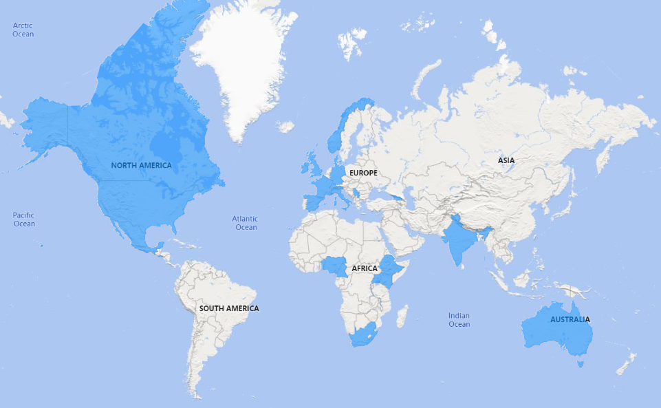 The countries of registrants are highlighted in blue.